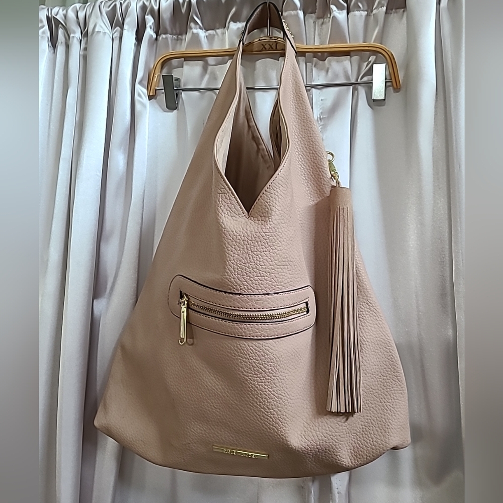 Steve Madden Shoulder Leather Bag with Large Tassel Tan Beige
